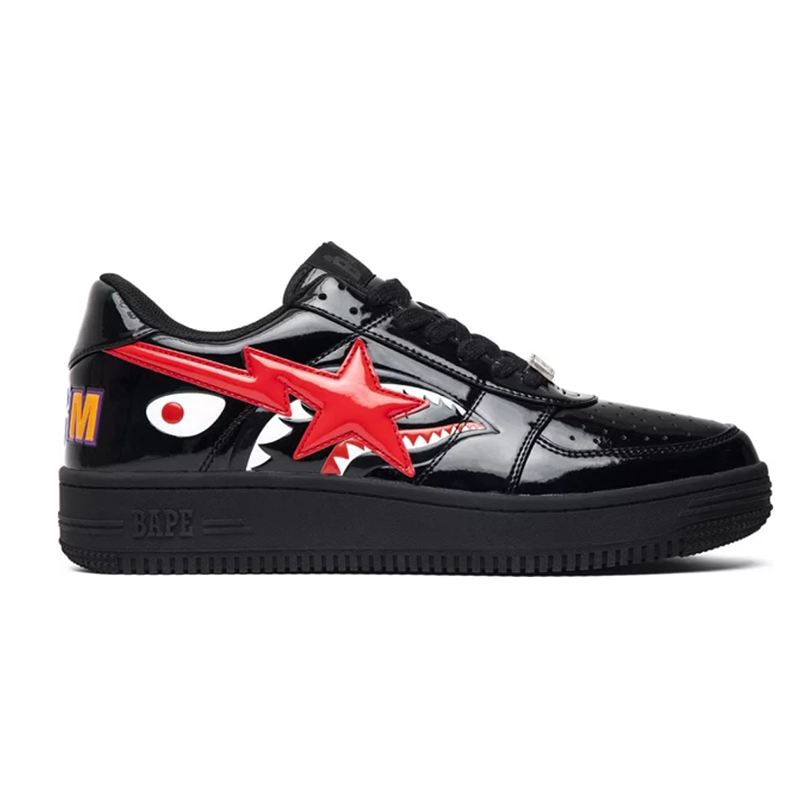 A Bathing Ape Bape Sta Shark Red Star Black Sneakers - 2