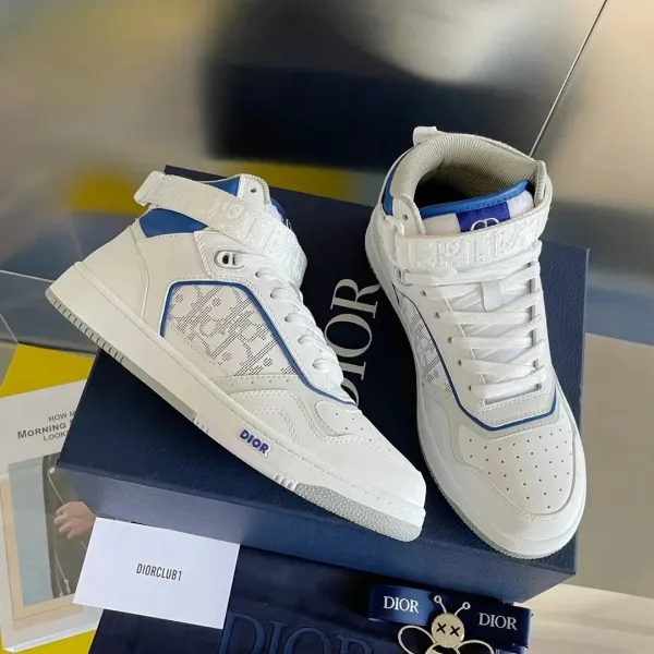 Dior B23 High-Top White and Blue Sneakers - 1