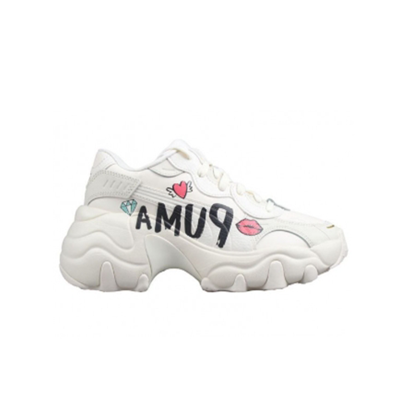 AMU9 Chunky Sneakers White with Heart and Lip Print - 2