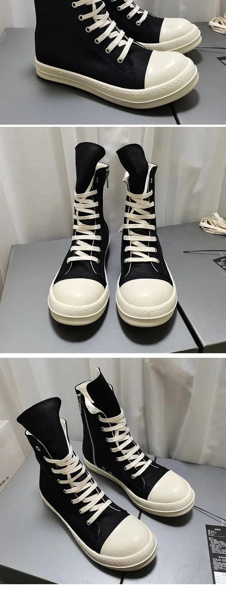 Rick Owens DRKSHDW Canvas High-Top Beige Boots - 9