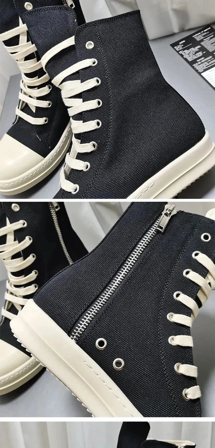 Rick Owens DRKSHDW Canvas High-Top Beige Boots - 5