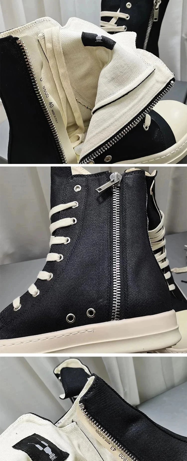Rick Owens DRKSHDW Canvas High-Top Beige Boots - 6