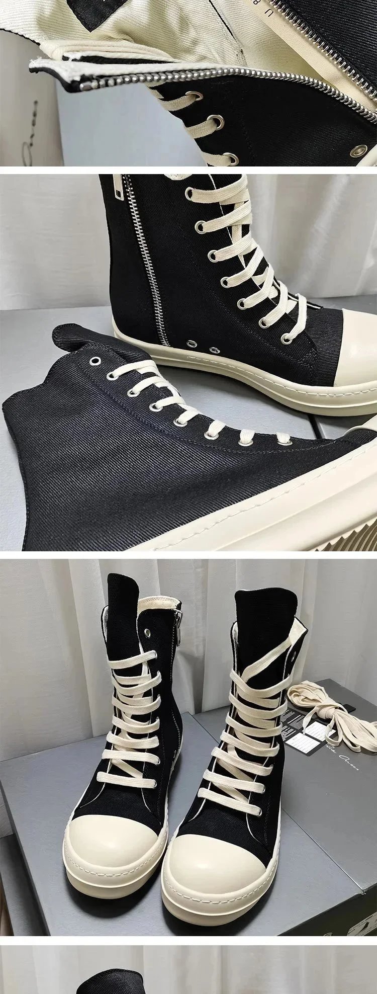 Rick Owens DRKSHDW Canvas High-Top Beige Boots - 7