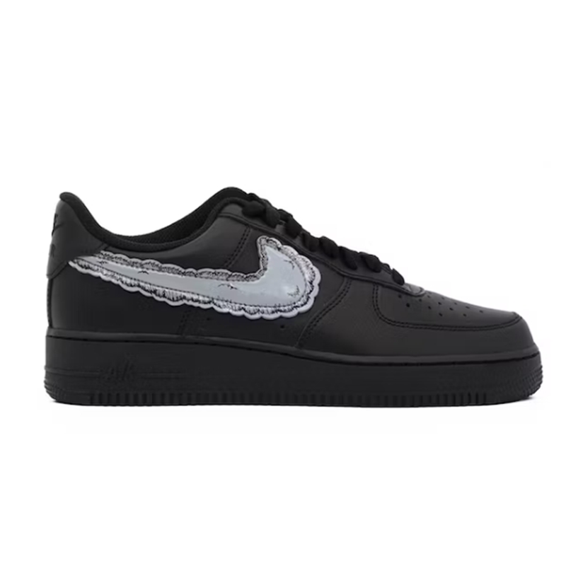 Nike Air Force 1 Low Black with Distressed Silver Swoosh Sneakers - 2