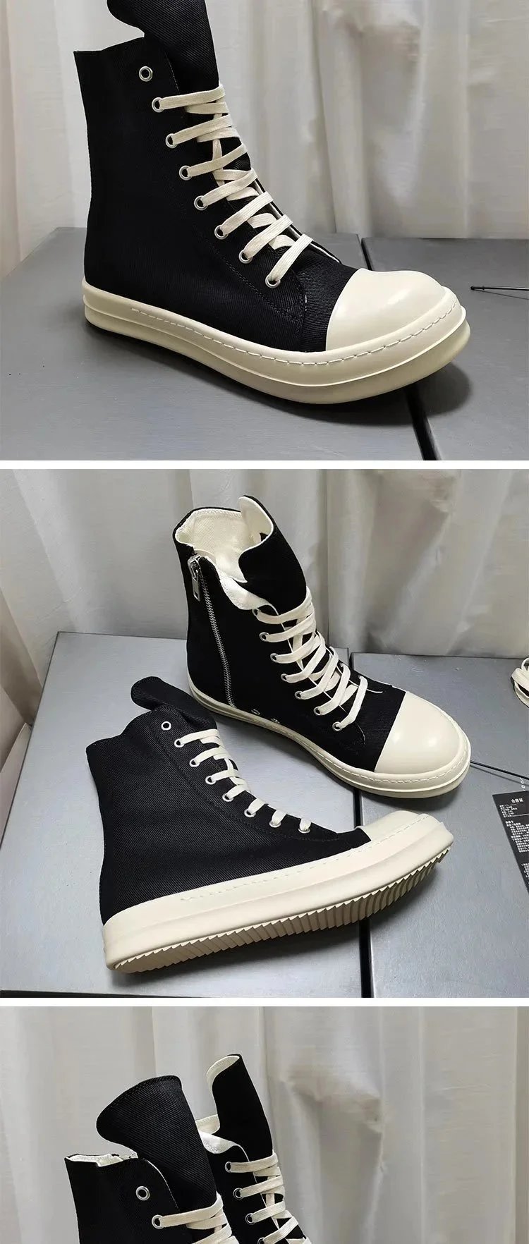 Rick Owens DRKSHDW Canvas High-Top Beige Boots - 8