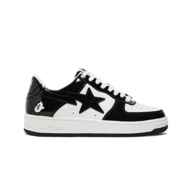 A Bathing Ape Bape Sta Patent Black and White Sneakers - 2