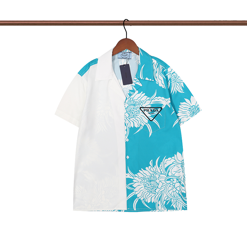 Prada T-Shirts Logo Print — 26 Blue and White Shirt