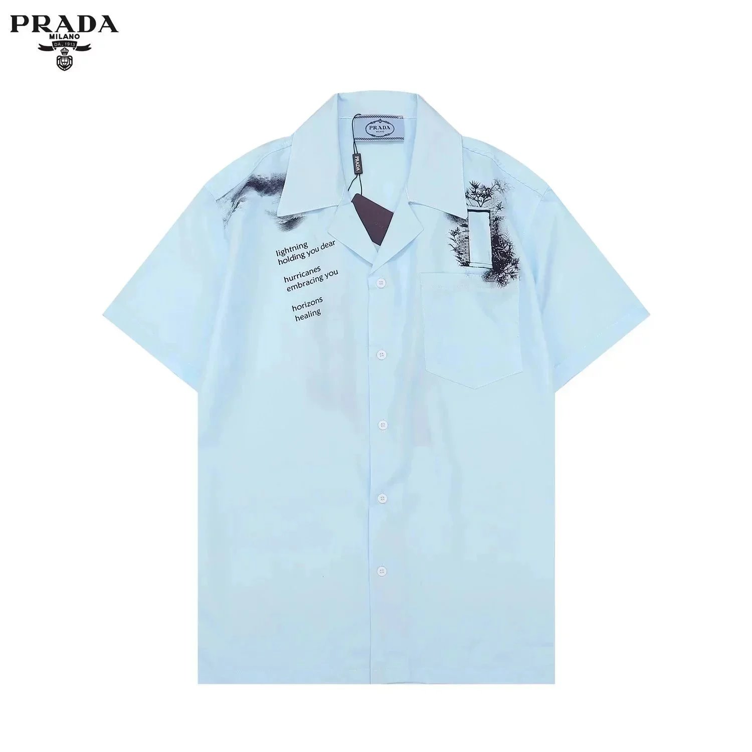 Prada T-Shirts Logo Print — 31 Light Blue Shirt