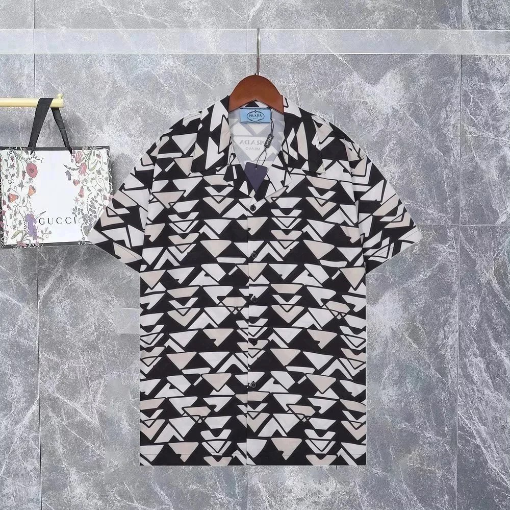 Prada T-Shirts Logo Print — 11 Black and White Patterned Shirt