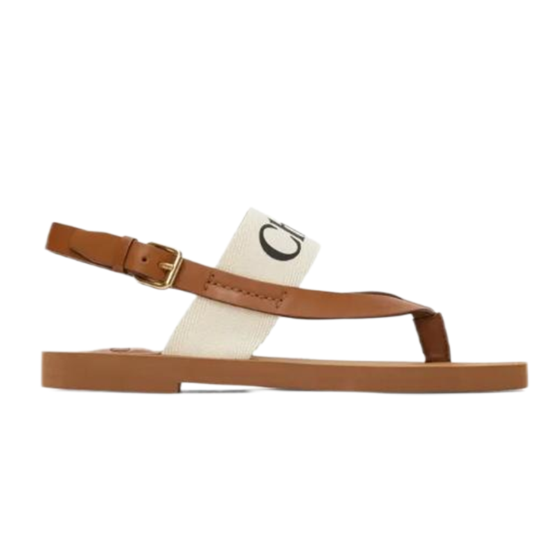 Chloé Logo-Strap Flat Sandals Beige and Brown Sandals - 2