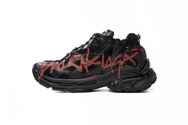 Balenciaga Track Trainer Black with Red Graffiti Print Sneakers - 1