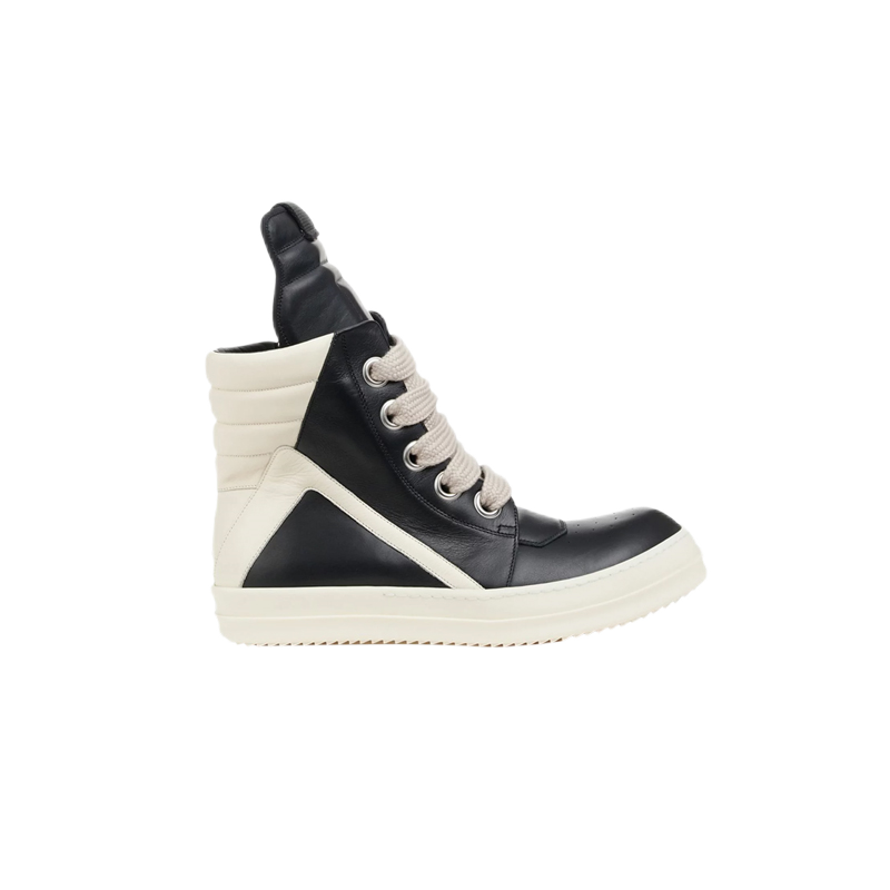Rick Owens Black and White Leather Sneakers Black