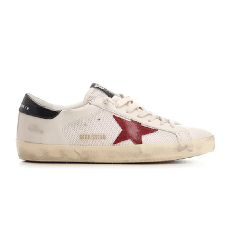 Golden Goose Superstar Distressed White with Red Star Sneakers - 2