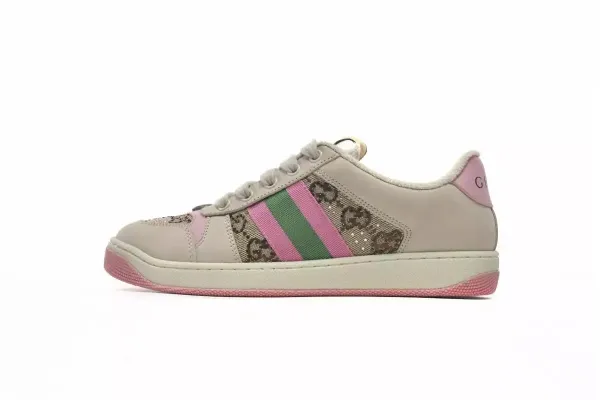 Gucci New Ace Sneakers Beige Pink Green GG Canvas Sneakers - 1