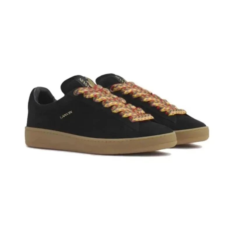 Lanvin Lanvin Black Suede Sneakers with Colorful Braided Laces Black