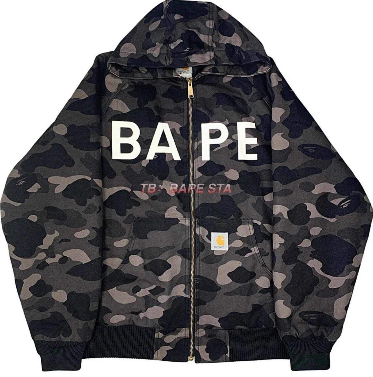 BAPE × Carhartt，camouflage hooded zip jacket