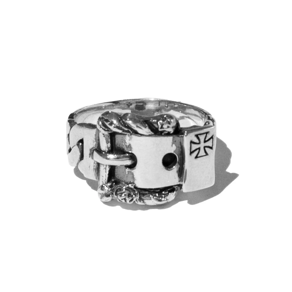 cross rose belt buckle silver ring