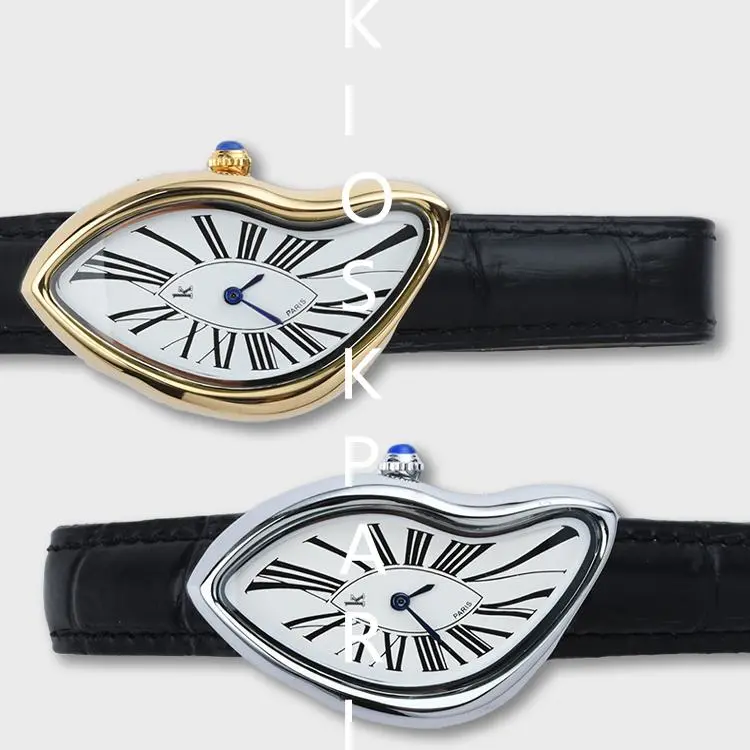 Dali-style distorted melting dial leather strap watch