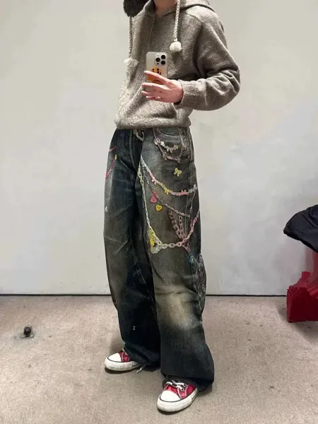 Acne Studios Distressed Print Denim Jacket Multicolor - 13