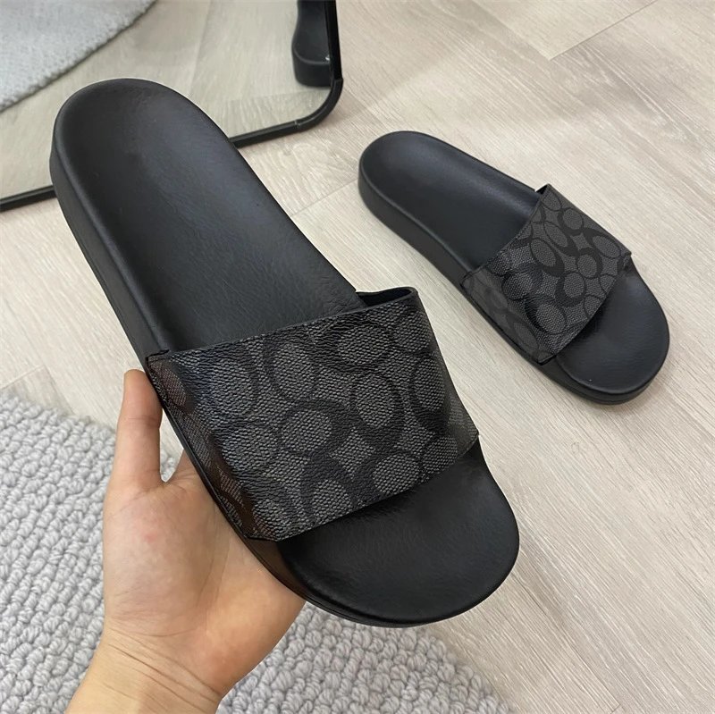 Black Coach Logo Slide Sandals
