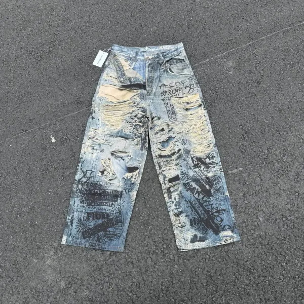 Acne Studios Distressed Print Denim Jacket Multicolor - 24