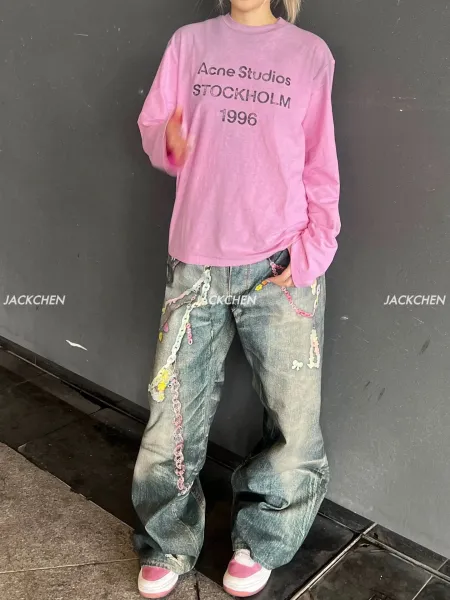 Acne Studios Distressed Print Denim Jacket Multicolor - 14