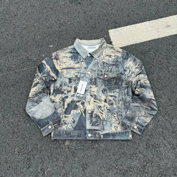 Acne Studios Distressed Print Denim Jacket Multicolor - 1