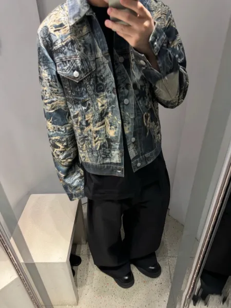Acne Studios Distressed Print Denim Jacket Multicolor - 37