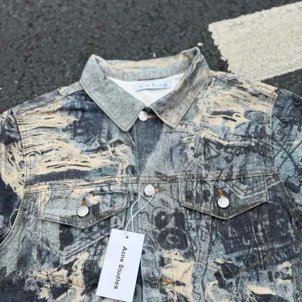 Acne Studios Distressed Print Denim Jacket Multicolor - 36