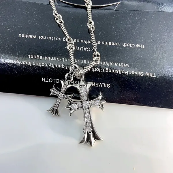 Chrome Hearts Double Cross Pendant Necklace Silver - 1