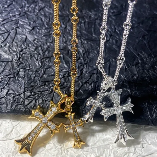 Chrome Hearts Double Cross Pendant Necklace Silver - 6