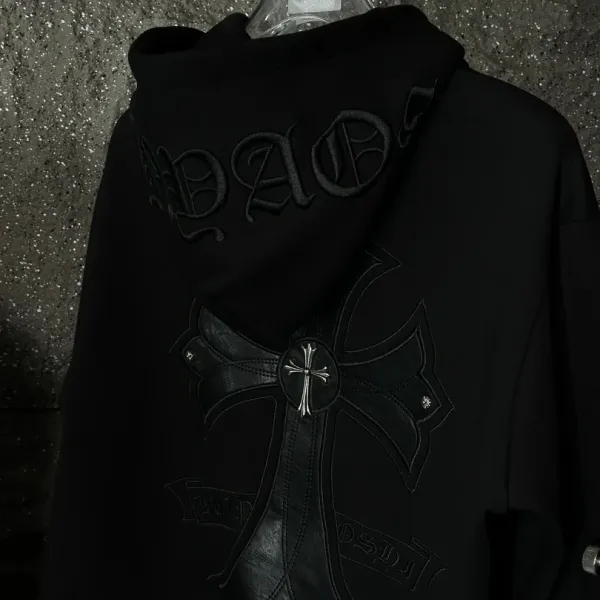 Chrome Hearts Cross Embroidered Black Hoodie - 6