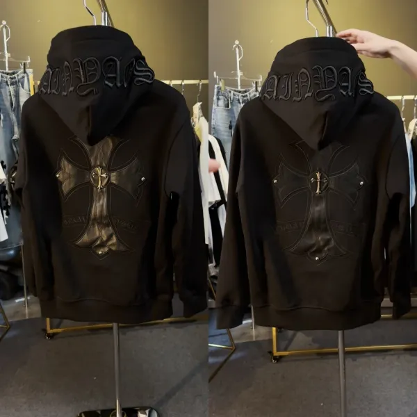 Chrome Hearts Cross Embroidered Black Hoodie - 4