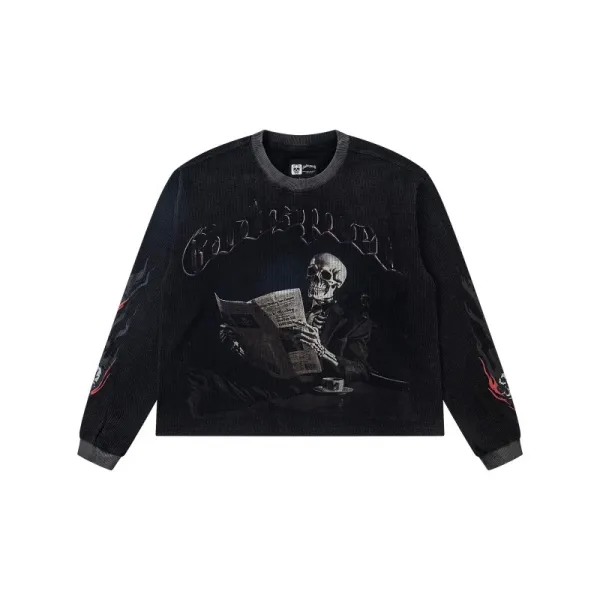 Dead Kennedys x Unknown Brand Skeleton Floral Waffle Knit Long-Sleeve Top - 3