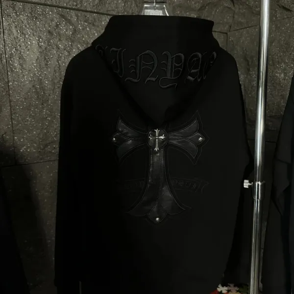 Chrome Hearts Cross Embroidered Black Hoodie - 7