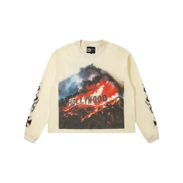 Off-White x Hollywood Sign Volcano Long-Sleeve Waffle Knit Top Beige - 1
