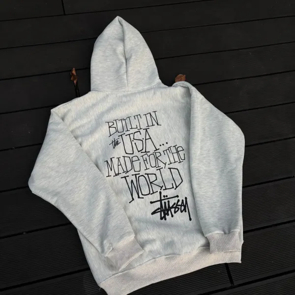 Stüssy Built In The USA Made For The World Hoodie Gray - 1