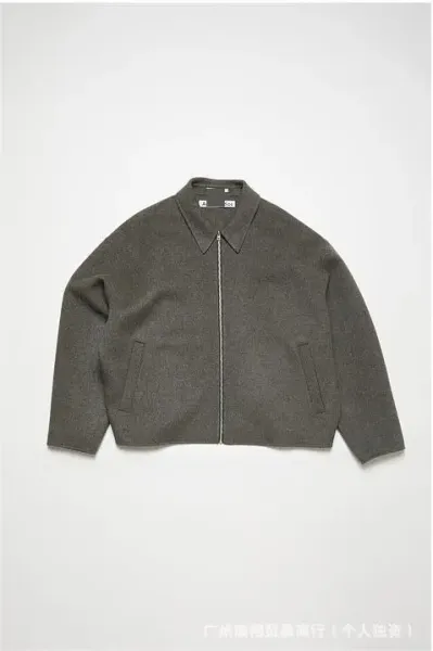 Design Wool-Blend Zip-Up Collared Jacket Gray Outerwear - 1