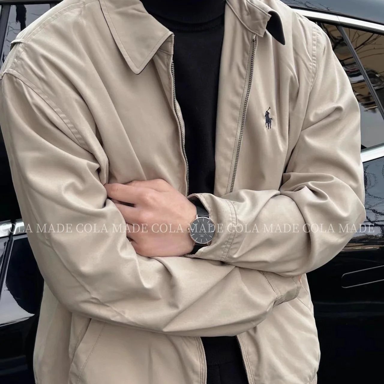 Ralph Lauren [Yi Mengling same style] Classic men and women with old cadre zipper jacket details are all in place on the market top 1 good products to see the real shot details