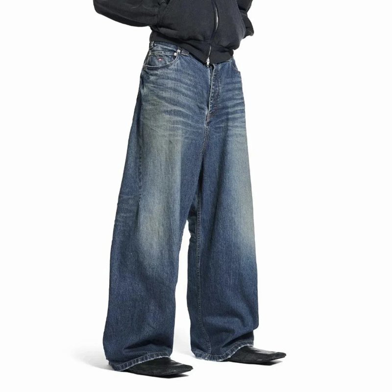 25ss Baggy Low Crotch Retro Water Ripple Patterned Silhouette Jeans
