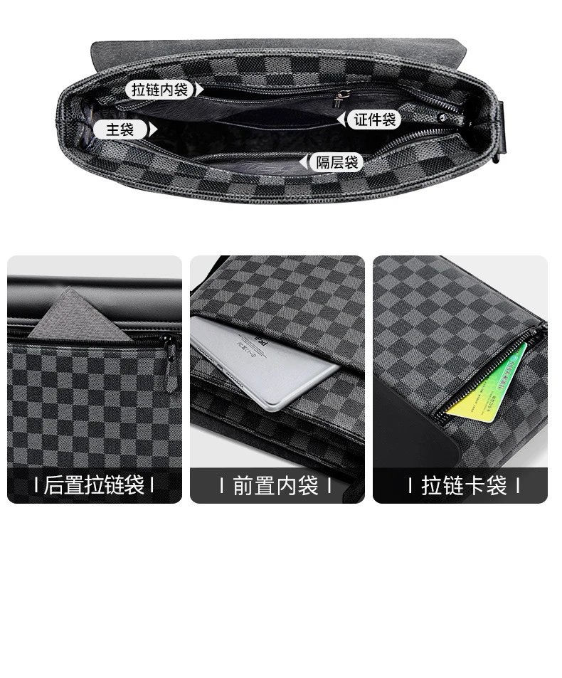 Design Messenger Bag Black Monogram Pattern Crossbody Bag - 9