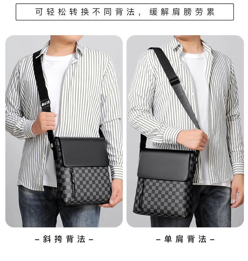 Design Messenger Bag Black Monogram Pattern Crossbody Bag - 13