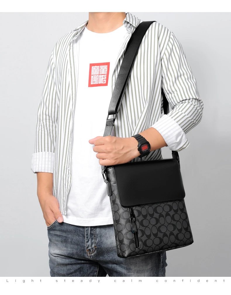 Design Messenger Bag Black Monogram Pattern Crossbody Bag - 17