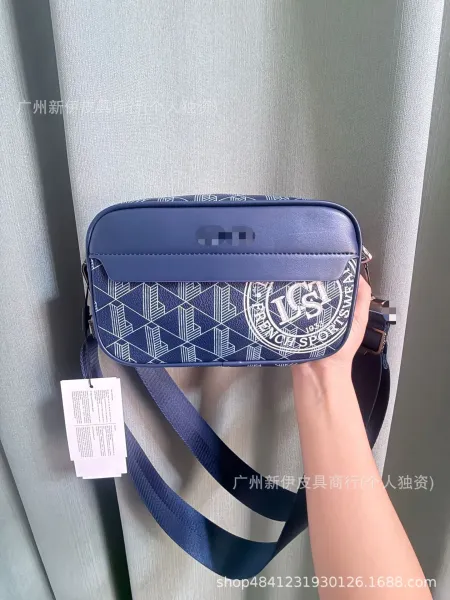 Lacoste Camera Bag Navy Blue Geometric Print Crossbody Bag - 16