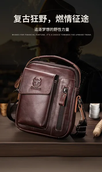 Design Bullcaptain Vintage Leather Crossbody Bag Brown Crossbody Bags - 7