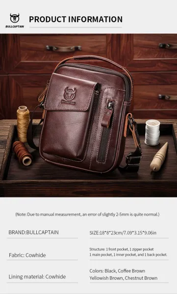 Design Bullcaptain Vintage Leather Crossbody Bag Brown Crossbody Bags - 27