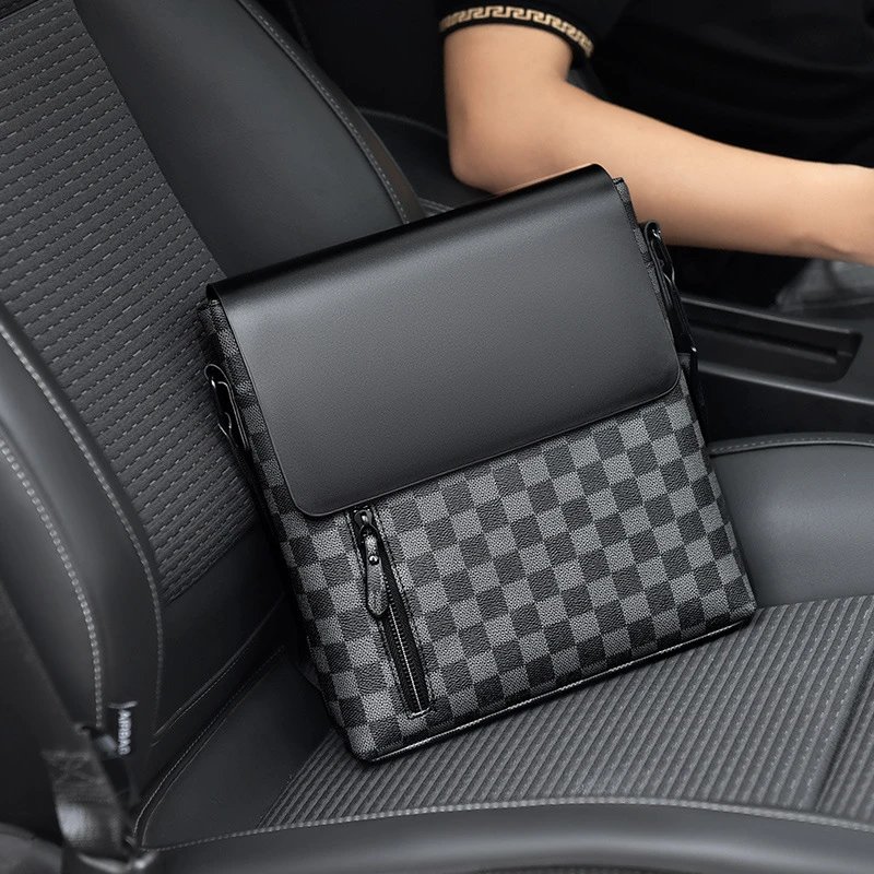 Design Checkered Pattern Messenger Bag Black Gray Crossbody Bags