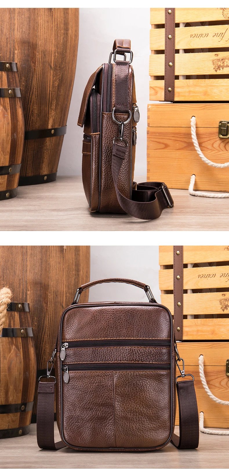 Design Leather Messenger Bag Brown Crossbody Bag - 22