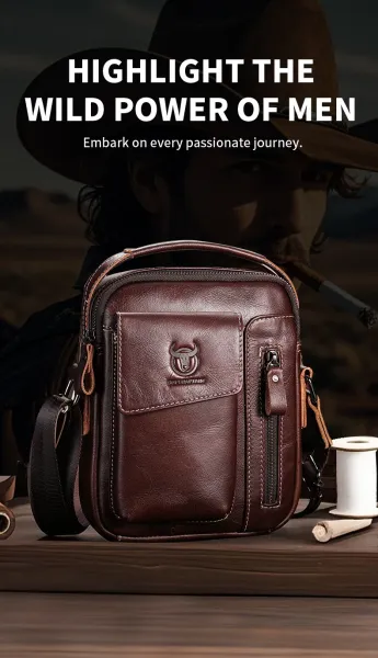 Design Bullcaptain Vintage Leather Crossbody Bag Brown Crossbody Bags - 22