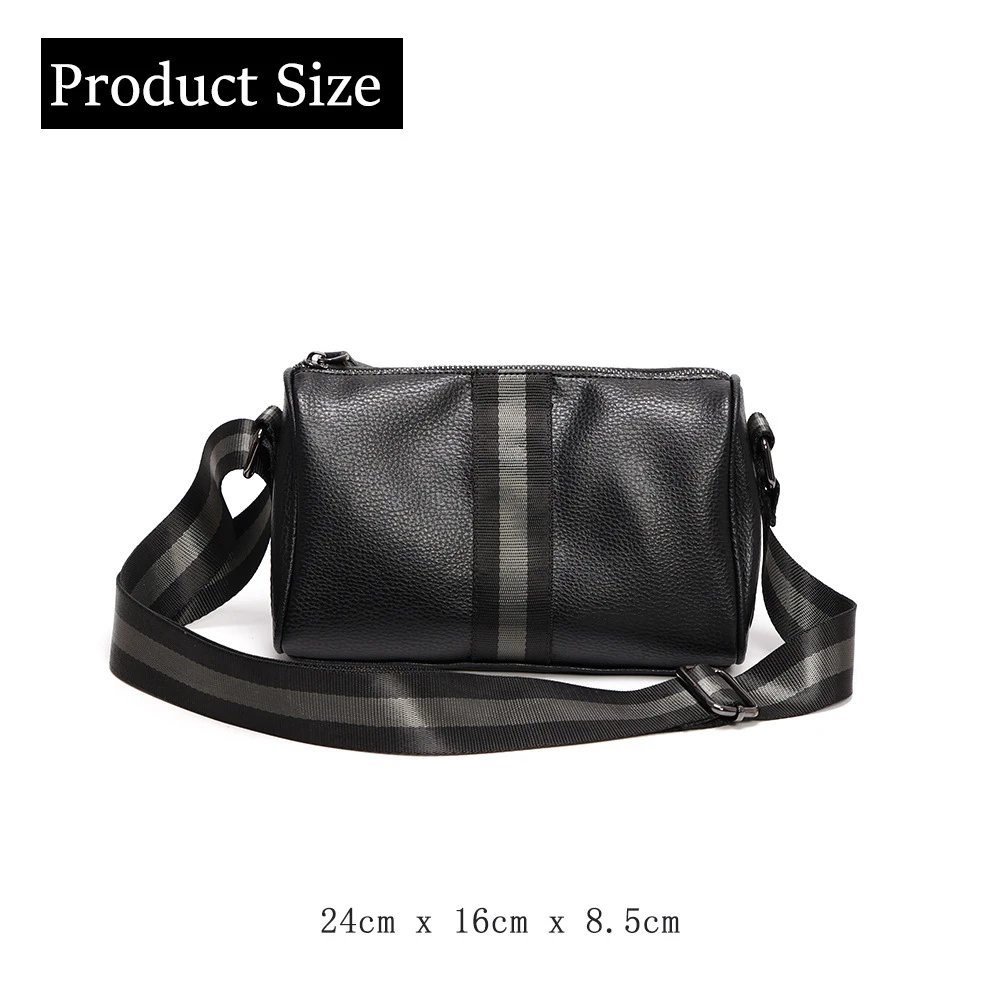 Design Leather Crossbody Bag with Striped Webbing Strap Black - 11